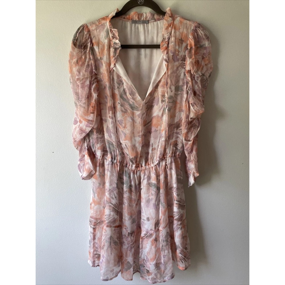 Tart Collections Mini Dress Womens Small Peach Floral Ruffle Boho Chiffon Fairy